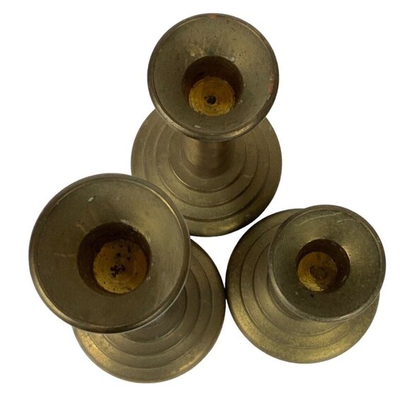 Brass Copper Candlestick Taper Candle Holder Set Of 3 Graduated Heights India - Picture 3 of 6